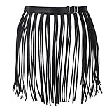 iEFiEL Damen Leder Fransen Harness Set Gothic Punk Quaste Rock Kriegerin Gladiator Cosplay Kostüme Musikfestival Fransengürtel Rock Party Tanz Kostüm Verkleidung Schwarz Z One S