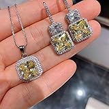 HCMA 14K Schmuck Gelb Edelstein Sets Für Frauen Mädchen Klassische Rechteck Bling AAA Zirkon Stein Halskette Ohrringe Braut Set Kristall Geschenk
