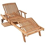 DIVERO GL05660 Mehrfach verstellbare Sonnenliege Gartenliege Relaxliege Liege Holzliege Teak Holz mit Armlehnen Tablett für Garten Terrasse Balkon Sauna witterungsbeständig b