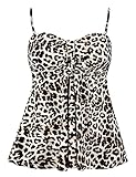 Hilor Damen Flyaway Tankini Top Bandeau Badeanzug Flowy Badeanzug Bauchweg Bademode, Gelbes Leopardenmuster,