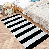 Yugarlibi Schwarz und Weiß Streifen Teppiche, Waschbar Moderne Fußmatte Outdoor, Shaggy Terrasse Teppich für Wohnzimmer Küche Kinderzimmer 60x130