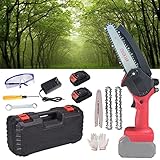LLYLAY Mini Kettensäge mit Akku, 6 Zoll Elektrische akku kettensäge, Mit 2 Ersatzketten Und Stück 24V Akku & Schnell Ladegerät,Für Gartenarbeit Baumbeschneidung Holzschneiden (Color : Red)