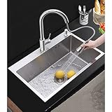 304 Edelstahl dicke manuelle Spüle Paket Single-Slot-Küche große Spüle mit Zughahn (Size : 60 * 45cm(23.6 * 17.7in))