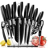Edelstahl Scharfes Messerset Mit Messerblock - HOMEVER 19-TLG Messer Set Mit Anspitzer - Küchenmesser Set , Kochmesser Profi Messer 6 Steak Messer Schäler Schere Käse Pizza Messer - Kitchen Knife S