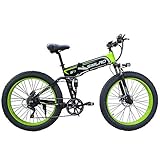 WFIZNB Elektro-Mountainbikes, 1000W elektrische Fahrrad-Männer Berg Ebike 21 Geschwindigkeiten 26-Zoll-Fat Tire Straßen-Fahrrad Strand/Schnee mit Lithium-Ionen-Batterie 48V8Ah Off-Road-Bikes,Grü