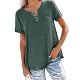 DOBEI Oversized T-Shirt Damen Casual Sommer Kurzarm V-Ausschnitt Blusen Oberteil Tunika Tops mit Knopfleiste Frauen Elegante Basic Einfarbig Große Größe Lose Tuniken Crop Top Hemdblusen S