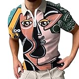 Take Idea Poloshirts Herren Mode 3D Drucken Slim Fit Zip Off Tshirts Mit Classic Stehkragen Stretch Material Sportshirt Tops Kurzarm Bequeme Sommertop Muskelshirt Atmungsaktiv H