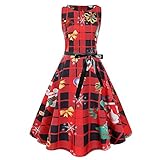 NUSGEAR Weihnachtskleid Damen Retro Vintage Ärmellos Elegant Cocktailkleide Weihnachtsmann 1950er Vintage Retro Rockabilly Kleider Kostüm Abendkleid Cocktailkleid Petticoat Faltenrock