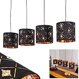 Pendelleuchte Trasancos, Hängeleuchte aus Metall in schwarz, 4-flammige Pendellampe mit Stoffschirmen in Schwarz/Kupferfarben, 4 x E27 max. 60 Watt, Höhe max. 110 (verstellbar)