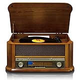 Classic Phono by Lenco Retro Plattenspieler TCD-2550 - Stereoanlage mit Radio CD-Player - Kassettenspieler - 33,45 und 78 RPM - Direktaufnahme von CD, LP und Kassette - 2 x 4,5 Watt RMS, H