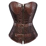 Grebrafan Damen Gothic Kunstleder Korsage Vintage Cosplay (EUR(40-42) 2XL, Braun)