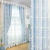 Jodimitty Vorhang, Blau Halbtransparent Modern Samt Verdunkelungsvorhang, Voile Gardinen Stickerei Weich Vorhang, Leicht Dekoschal Dekorvorhang für Dekoration Wohnzimmer Schlafzimmer (213cmx107cm)