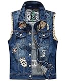 Herren Weste Jeans Jacke Ärmellos Vintage Zerrissen Lächer Street Jeansweste Beiläufig Fashion Biker Outwear Cowboy Jeansweste Blau XL
