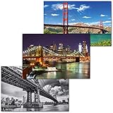 GREAT ART 3er Set XXL Poster – Amerikanische Brücken – Brooklyn & Manhattan Bridge Golden Gate San Franzisko New York Wand Dekor Inneneinrichtung Wandbild Plakat je 140 x 100