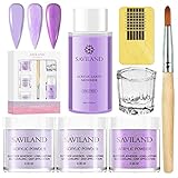 Saviland Acrylpulver- und Flüssigkeitsset - Professionelles Acrylnagelpulversystem mit Acrylflüssigkeit Monomer Violett Lila Farbe Polymerpulver Nagelset zur Nagelverlängerung…