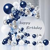 ZHOUHON 80 Stück Luftballons, Luftballons Blau Silber Weiß Konfetti Latex Ballons für Heliumballons Hochzeitsballons für Silberhochzeit Geburtstag Taufe Party Dek