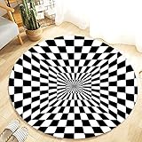 knowledgi 3D Area Rug Round- 3D Swirl Print Optische Täuschung Teppich Teppichboden Pad 3D Schwarz Weiß Plaid Visuelle Illusion Teppich, rutschfeste Fußmatte Matten Home S