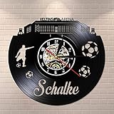 XDG Gelsenkirchen Skyline Stille Wanduhr Deutsche Stadt Fußballstadion Fans Feier Champion Wandkunst Schallplattenuhr (Größe: 12 Zoll Farbe: Schwarz)