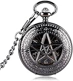 Black Pocket Watch Hour Heiße TV-Serie Supernatural Pentagram Mechanischer Handwind Kronenmuster Steampunk Pocket Watch Geschenke für die F