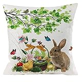 Ostern vintage schöne Kissenbezug Weichem gemütlich Baumwolle Leinen Kissenbezüge Dekorativ Osterhase Ostereier Gemustert Kopfkissenbezug Sparpreis Kissen-Bezug, Wohnzimmer Sofa Büro Dekor,45x45