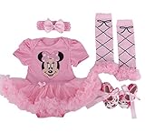 Sallyshiny, Bekleidungsset für Neugeborene, mit Minnie-Maus-Aufdruck, vierteilig mit Tutukleid, Stirnband, Beinwärmer und Schuhen Gr. 6-12 Monate,