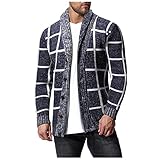 NHNKB Herren Strickjacke Langärmeliger Cardigan Plaid Stricken Open Pullover Übergansjacke mit Schalkrag