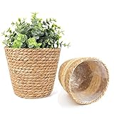 7WUNDERBAR Seegras Korb Pflanzenkörbe Blumenkorb Blumentopf Pflanzkorb Pflanzentöpfe Übertöpfe Aufbewahrungskorb 18cm 2er Set für drinnen und draußen (A)