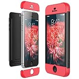 CE-Link für iPhone SE/iPhone 5/iPhone 5s Hülle Hardcase 3 in 1 Handyhülle Ultra Dünn 360 Grad Full Body Schutz Schutzhülle Elegant Stoßfest Bumper - Rot + Schw