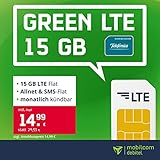 Mobilfunktarif green LTE 15 GB - Internet Flat, Allnet Flat Telefonie & SMS, EU-Roaming, monatlich kündb