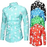 ROERDTRY Bedrucktes Weihnachtshemd Kostümhemd Für Festival Party Herren Lustige Gedruckte Langarm Casual Shirt Langarmhemd Muster Freizeitshemd Langarmshirts Xmas für H