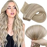 Hetto Tressen Haar Extensions Echthaar Blond Naturlich Tressen Echthaar Remy Extensions Bundle of Hair Weft Extensions Tressen Blonde Echthaar Naturlich #17/23 70g 12 Z
