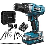 ORFELD Akkuschrauber, 18V Akku Bohrschrauber, 19+1 Drehmomentstufen, 2 Geschwindigkeitsmodi, Japanische Motoren und 45 Zubehörteile, Elektrobohrer für Heimdekoration und Heimwerk