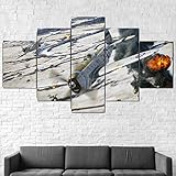 SDFB Groß Wandbilder Bild Leinwand Bilder Wohnzimmer Modern Kunstdrucke Leinwanddrucke Flugzeugrepublik P-47 Thunderbolt 5 Teilig Wandbild Poster Hd Print Wohnkultur（150x80cm）