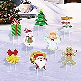 8 Stk Weihnachten Hof Schilder Kunststoff Hof Zeichen mit Weihnachtsmann Schneemann Pfefferkuchenmann und Andere Muster Gartenstecker Gartenschilder für Weihnachten Winter Outdoor Rasen Garten Dek