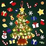 SOLEDI DIY Filz Weihnachtsbaum für Kinder Felt Christmas Tree mit 29Pcs Abnehmbaren Weihnachtsschm für Home Tür Wand Dekoration mit 5M LED Lichterk