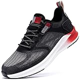 MHXDU Schuhe Herren Laufschuhe Turnschuhe Sportschuhe Sneaker Atmungsaktiv Leichte Outdoor Fitness Jogging Straßenlaufschuhe (Schwarzes Rot M001,42 EU)