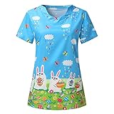 KGLHTYU Sport Sommer Oberteile Oversize T-Shirt mit Kawaii Hase Ostern Drucken Ostern Tshirt Sweatshirt Lose Rundhals Drucken Bluse T Shirt Teenager Mädchen Tunika Regular Fit Shirt Top D