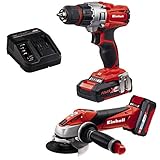 Einhell Maschinen-Set TE-TK 18 Li Kit Power X-Change (Li-Ionen, 18 V, Akku-Bohrschrauber TE-CD 18/2 Li + Akku-Winkelschleifer TE-AG 18/115 Li, inkl. 1,5 Ah & 3 Ah-Akku, Schnelladegerät)