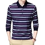 KLTOPZAN Frühling Langarm Poloshirt Herren Atmungsaktiv Casual Gestreift Poloshirt Slim Fit T-Shirt, violett, 58