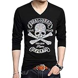 Shirt Herren Frühling Herbst Trend Mode Strass Dekoration Schädel Herren T-Shirt Regular Fit Jugend Klassisch Rundhals Komfortabel Atmungsaktiv Männer Base Shirt A-Black XL