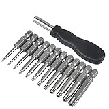 Yucool Torx-Schraubendreher-Bit-Set, 1/4 Zoll Sechskantschaft T5 - T40, S2-Stahl, manipulationssicher, sternförmiges 6-Kant-Schraubenzieher-Werkzeug-Set mit 1 Griff, 12 Stück