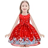 Kinder Mädchen Weihnachtskleid Schneeflocke Druckkleid Ärmellos Bowknot A-Linie Weihnachten Partykleid Weihnachtsmann Drucken Rote Christmas Abendkleid Festlich Party Xmas Vintage Knielang Festk