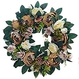 KnBoB 40 cm Künstliche Girlande Plastik Braun Pfingstrose Blumen Kranz für Haustü