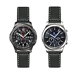 Ersatz-Uhrenarmband für Samsung Gear S3, französisches Leder, weiße Nähte, Schwarz, 22