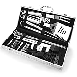 URKDDW Grillbesteck Set, 21-teiliges Edelstahl Grillkoffer für Männer, Hochwertiges Grillzubehör Set, Perfektes Grill Geschenkset am Vatertag, Geburtstag, W
