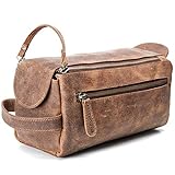 Kulturbeutel / Kulturtasche für Herren | Handgemachtes Necessaire aus echtem Leder | Robuste, kompakte und praktische Reise-Waschtasche mit Fächern u. großem S