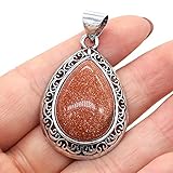 YSJJVDS Kristall Naturstein Anhänger Wassertropfen Lapis Lazuli Opal Reiki heilen Antike-Silber Kristall Für Schmuck Machen Frauen Halskette Geschenk Decor (Metal Color : Gold Sand)
