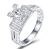 AmDxD Antragsring S925 Sterling Silber, Ringe mit Zirkonia Eiffelturm, Freundschaft Geschenk, Weißgold, Damen Schmuck, Gr.54 (17.2)