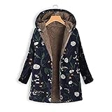 Darringls Damen Fleecejacke mit Kapuze Schwarz Lang Grau Große Größen Fleece Jacke Mantel Plüsch Wintermantel Plüschmantel Plüschjacke Fleecemantel Kapuzenmantel Herbstjack