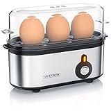 Arendo - Edelstahl Eierkocher Threecook - Egg Cooker - EIN AUS-Schalter - Wählbarer Härtegrad - 210 W - 1-3 Eier - Antirutschgummifüße für sicheren Halt - BPA-frei - GS-Z